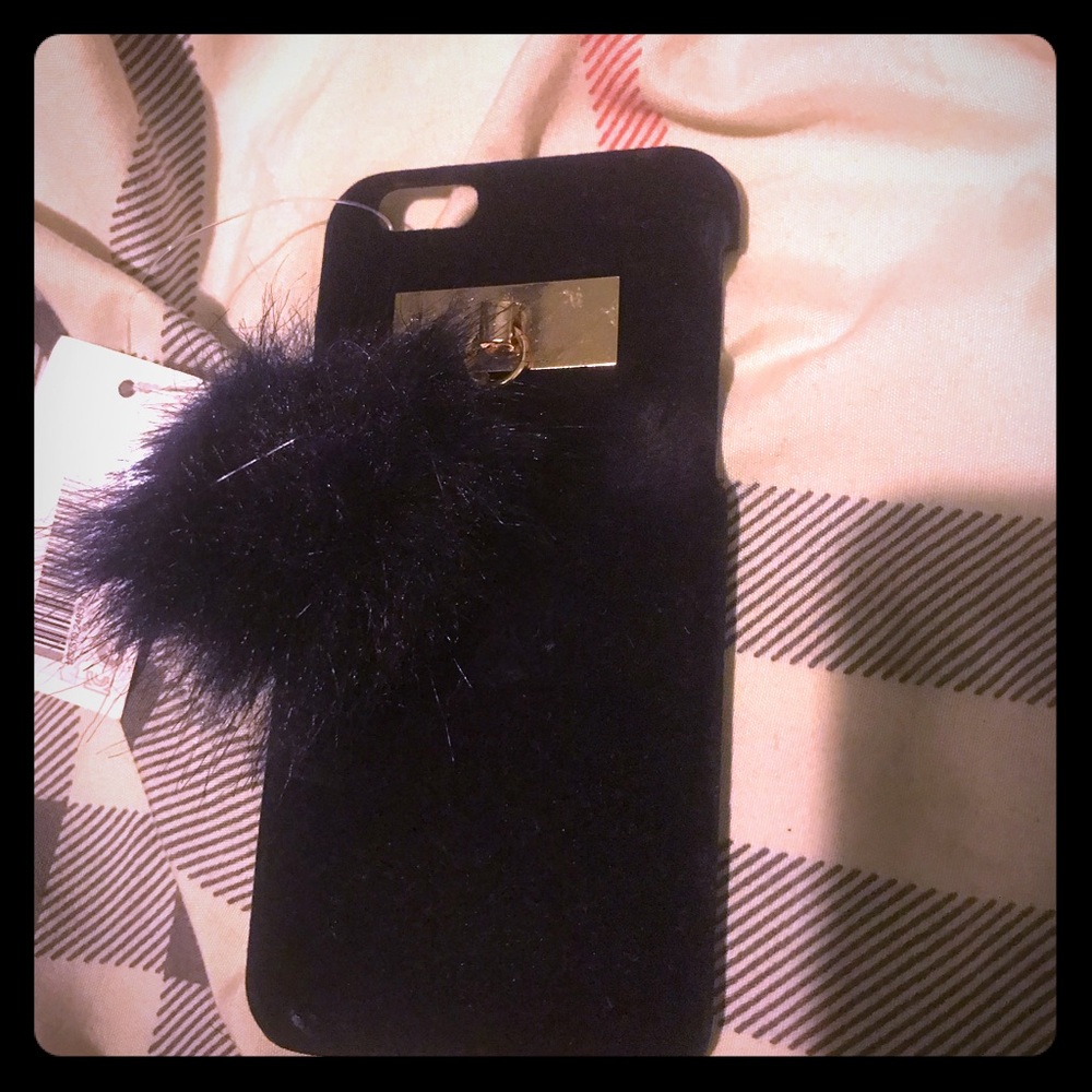 iPhone 6, 7, 8 case H&M suede with gold and pompom